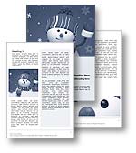 The Frosty The Snowman Word Document Template in blue shows Frosty The Snowman waving and smiling. The snowman is a symbol often used at Christmas time to represent winter and Christmas and is often used in children Christmas songs and Christmas school plays as as Christmas parades. Frosty tell the story of a snowman magically brought to live by a group of children and is the perfect Microsoft Word Template design for every Christmas magazine, Christmas newsletter, Christmas store brochure, Christmas sales report, Letter to Santa, Christmas publication, Christmas school play and Christmas song book.
 
Click the Frosty The Snowman Word template thumbnail for color, pricing, and purchase options